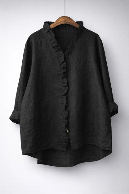 Sanelle | Elegante camisa de algodón y lino con volantes