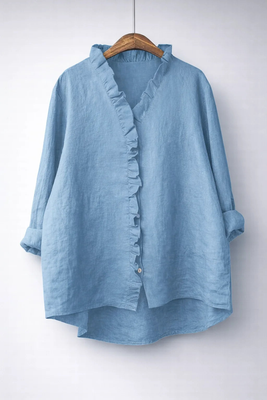 Sanelle | Elegante camisa de algodón y lino con volantes