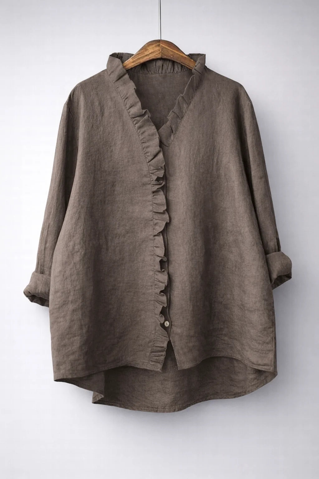Sanelle | Elegante camisa de algodón y lino con volantes