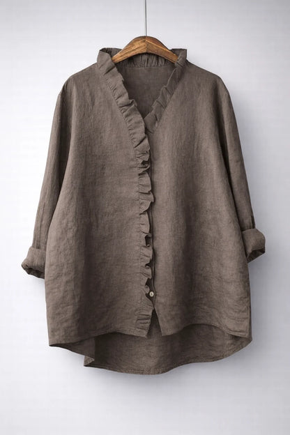 Sanelle | Elegante camisa de algodón y lino con volantes