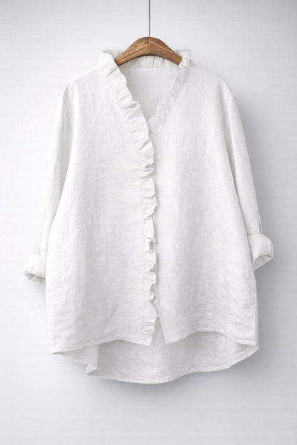 Sanelle | Elegante camisa de algodón y lino con volantes