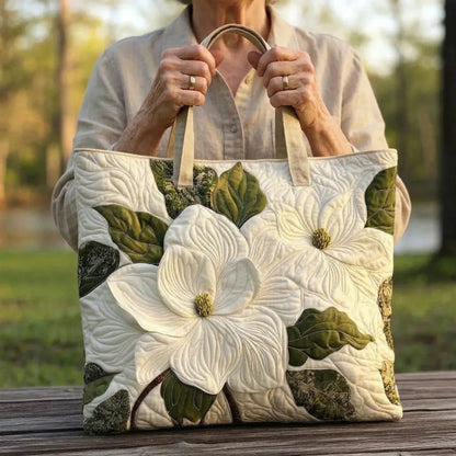Bolso Acolchado Artesanal - Elegantes Lirios Blancos
