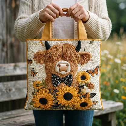 Bolso Acolchado - Vaca Highland con Girasoles