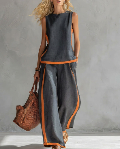 Ursula | Conjunto Elegante y Casual de Chaleco y Pantalón con Terminaciones Bicolor
