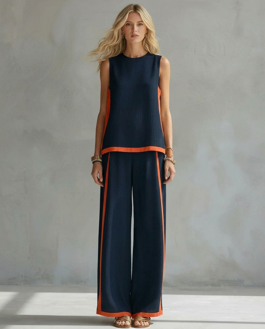 Ursula | Conjunto Elegante y Casual de Chaleco y Pantalón con Terminaciones Bicolor