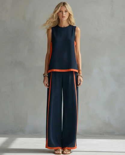 Ursula | Conjunto Elegante y Casual de Chaleco y Pantalón con Terminaciones Bicolor