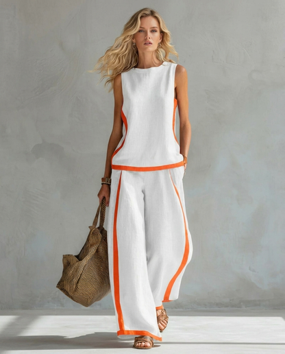 Ursula | Conjunto Elegante y Casual de Chaleco y Pantalón con Terminaciones Bicolor