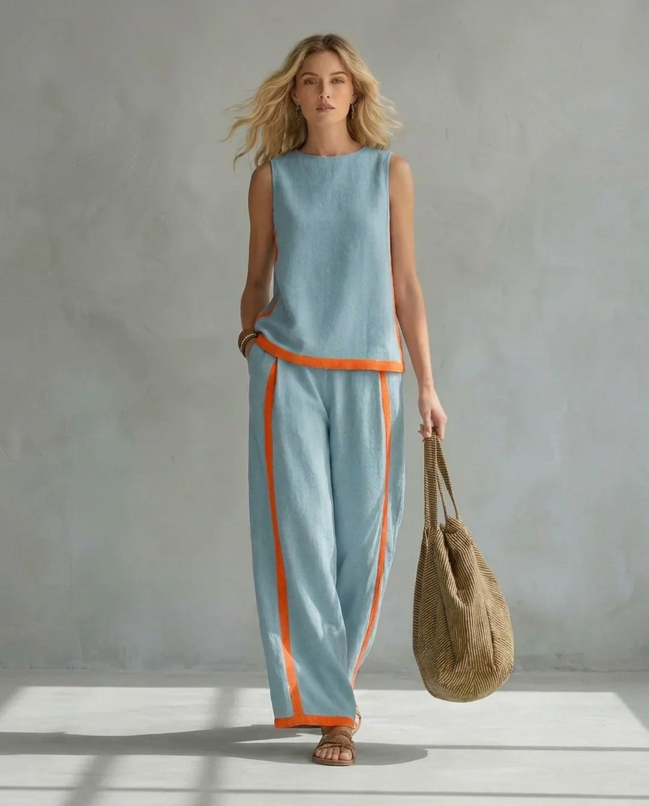 Ursula | Conjunto Elegante y Casual de Chaleco y Pantalón con Terminaciones Bicolor