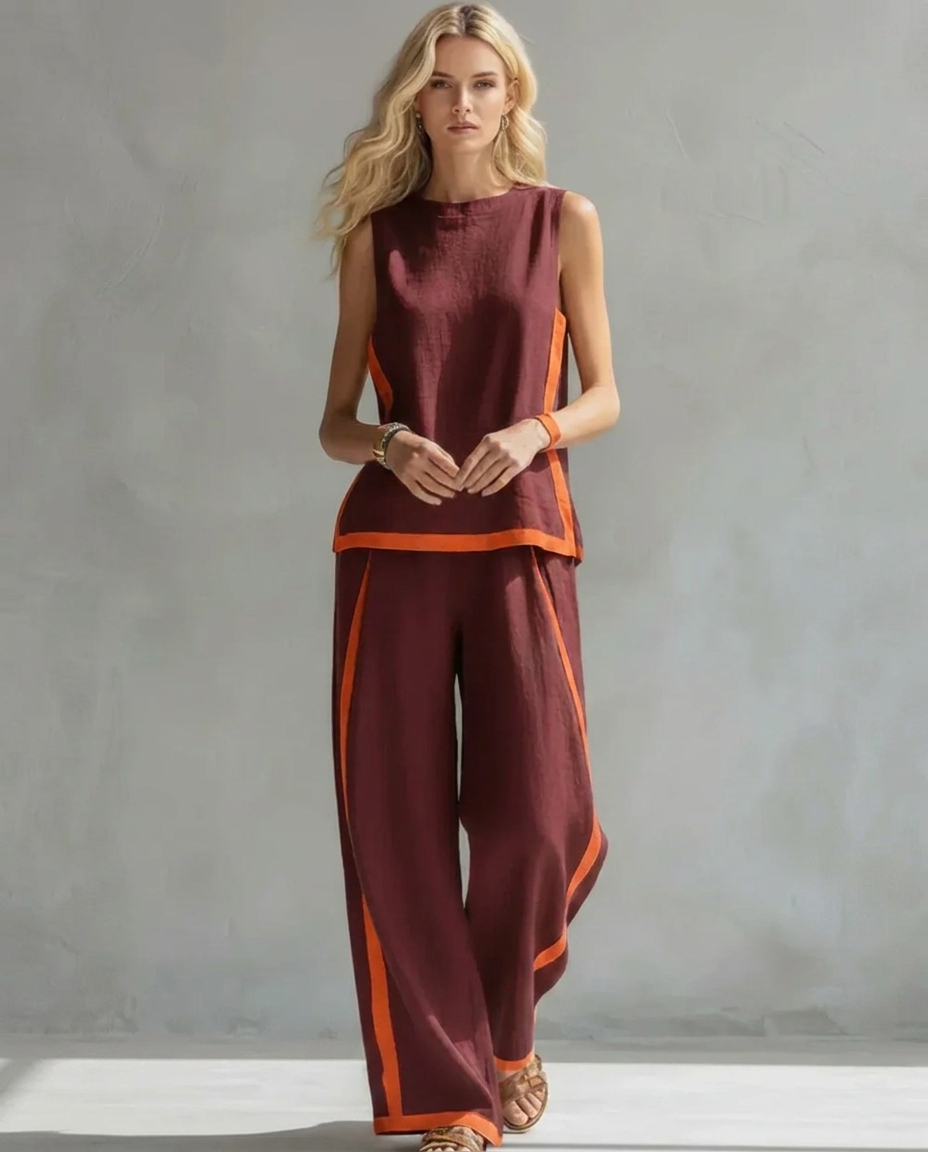 Ursula | Conjunto Elegante y Casual de Chaleco y Pantalón con Terminaciones Bicolor