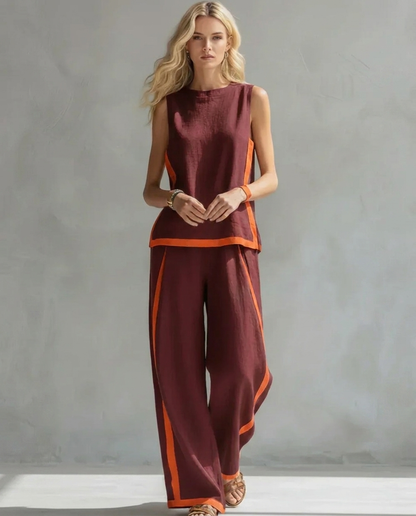 Ursula | Conjunto Elegante y Casual de Chaleco y Pantalón con Terminaciones Bicolor