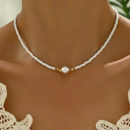 Collar minimalista de turquesa y perlas 1+1 Gratis