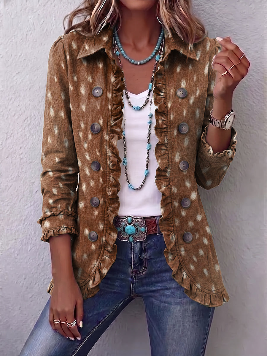 Hélène | Chaqueta Bohemia Animal Print Café con Volantes