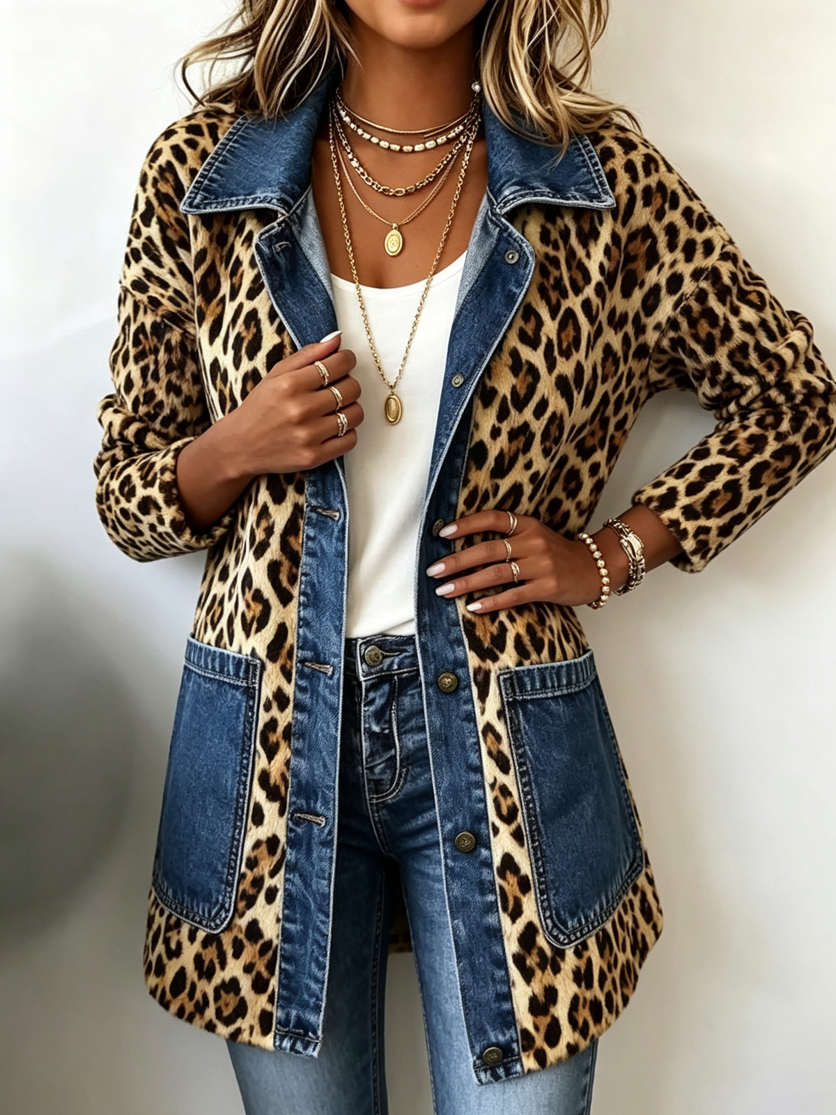Lorena Chaqueta Animal Print con Denim