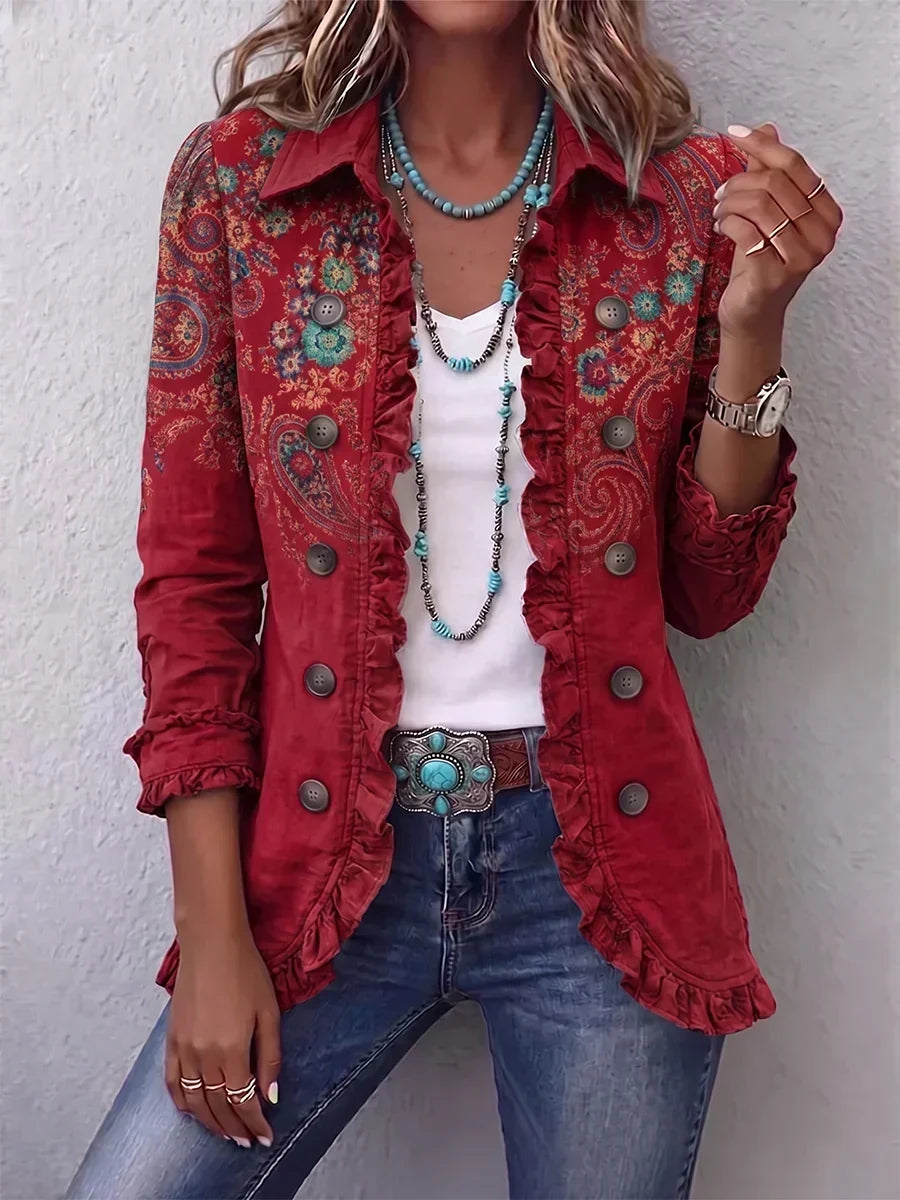 Charlotte | Chaqueta Bohemia Paisley Roja con Volados