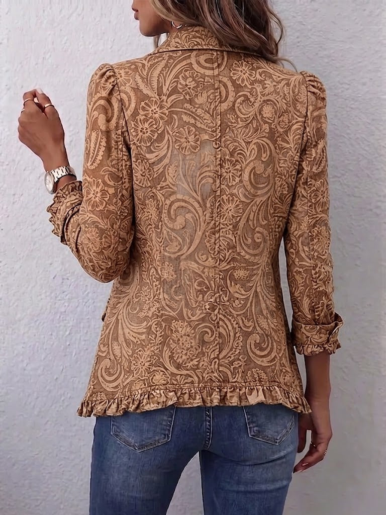 Noémie | Chaqueta Bohemia Floral Café Vintage con Volados