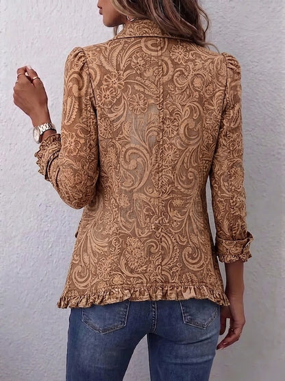 Noémie | Chaqueta Bohemia Floral Café Vintage con Volados