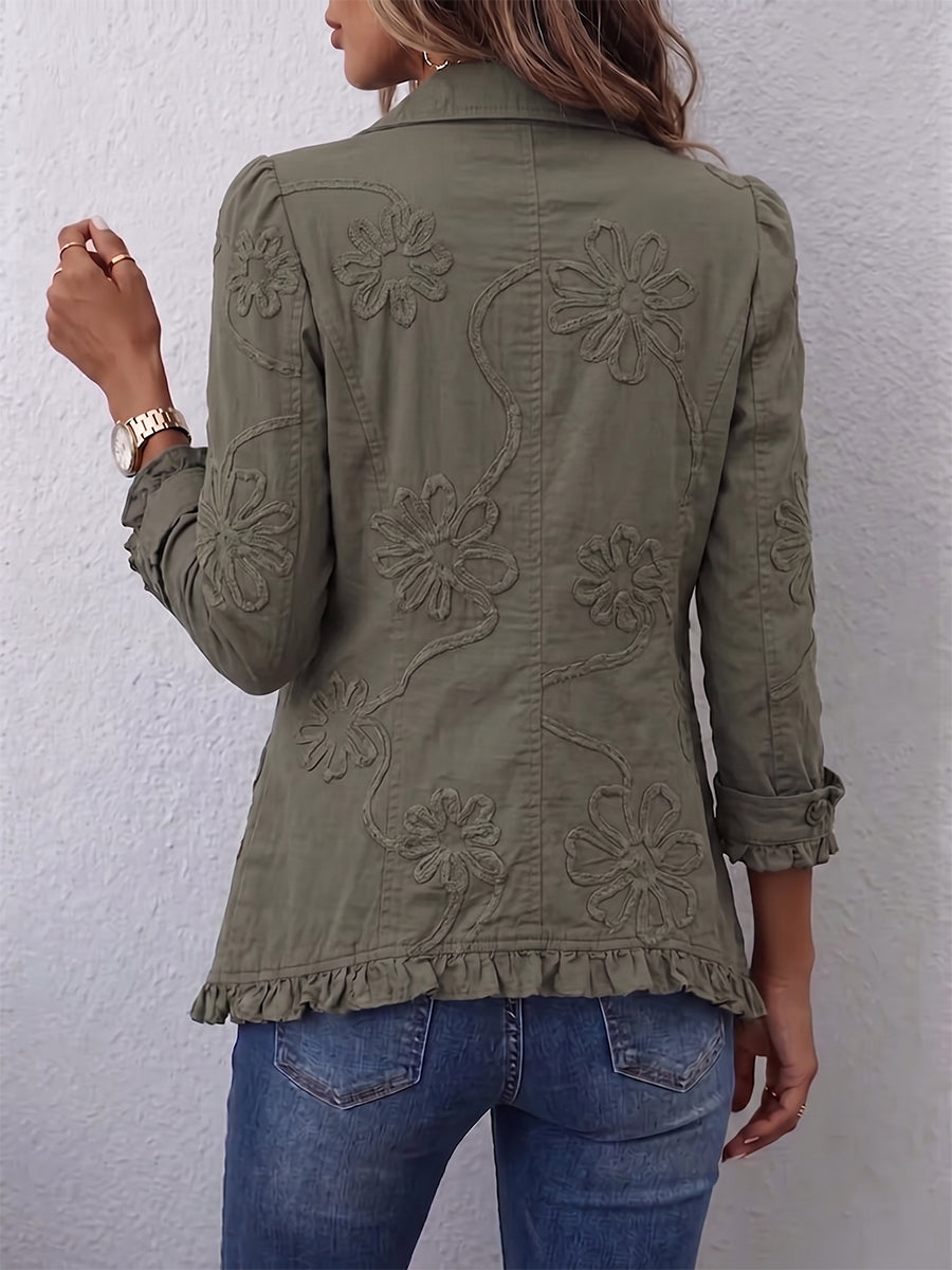 Alexandrine | Chaqueta Bohemia Bordada Floral Verde Vintage
