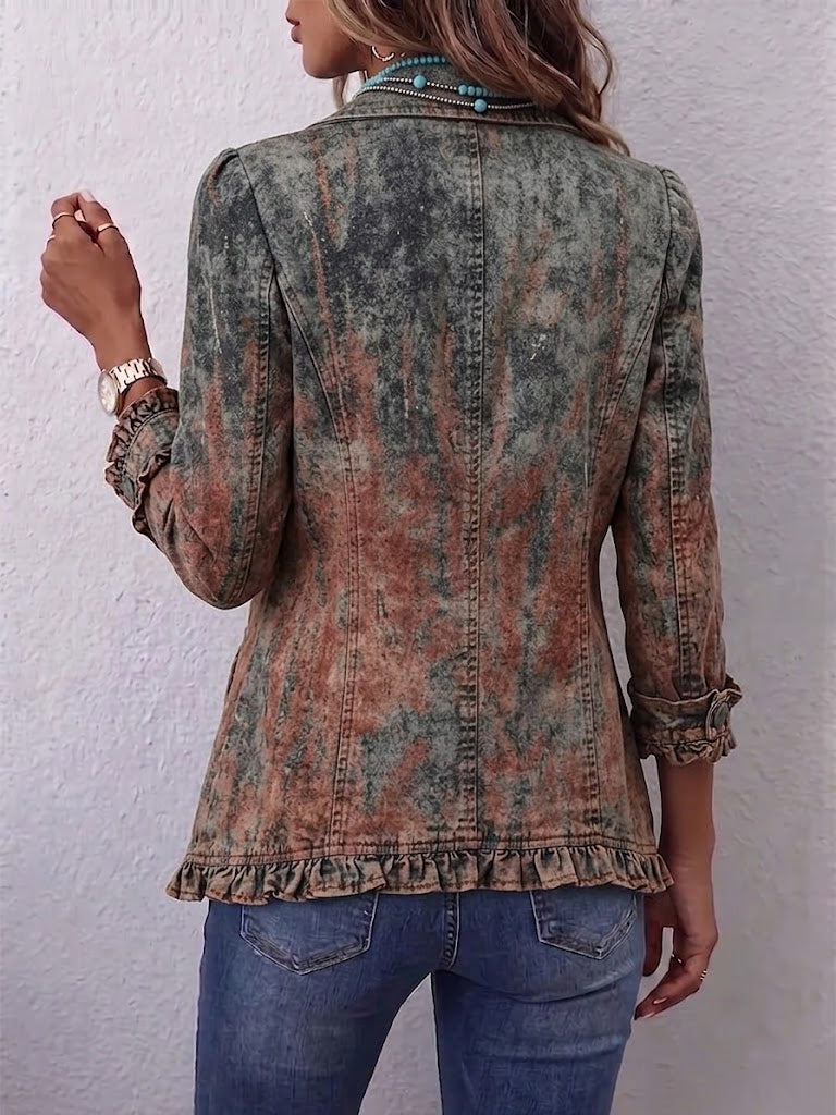 Flavie | Chaqueta Vintage Texturizada Degradado Gris con Volantes