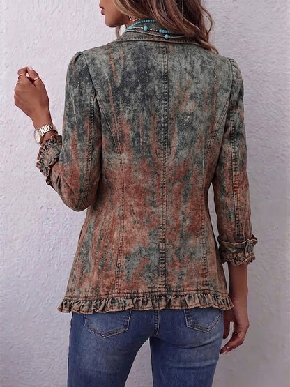Flavie | Chaqueta Vintage Texturizada Degradado Gris con Volantes