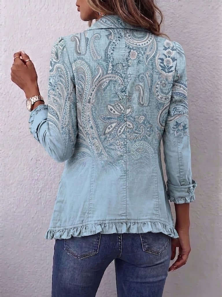Émilie | Chaqueta Vintage Paisley Celeste con Volados