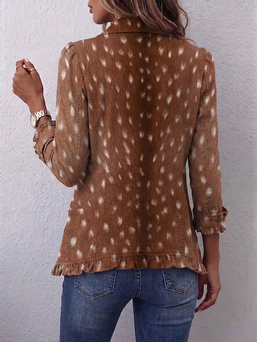 Hélène | Chaqueta Bohemia Animal Print Café con Volantes