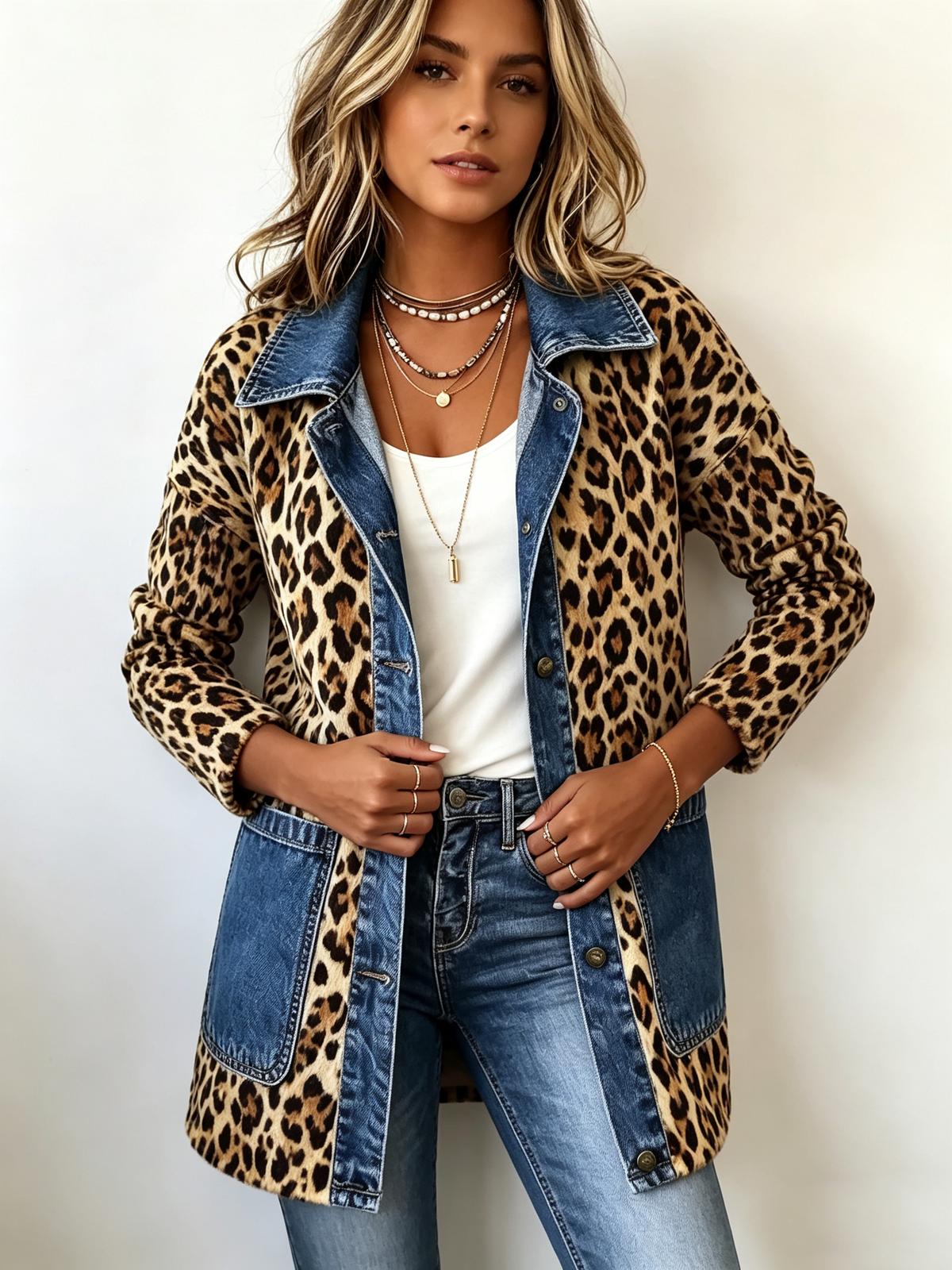 Lorena Chaqueta Animal Print con Denim detalle 2