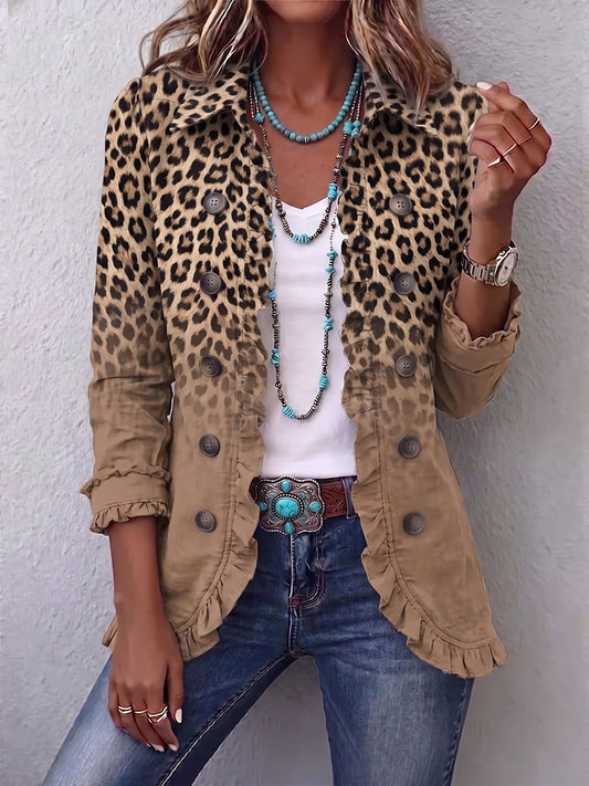 Donatienne | Chaqueta Vintage Animal Print Camel con Volados