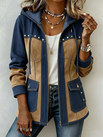 Adriana Chaqueta con Capucha Navy y Camel