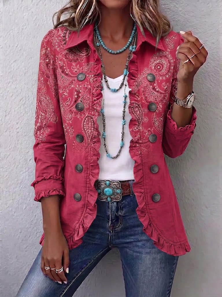 Iseult | Chaqueta Vintage Paisley Rosa Antiguo con Volantes