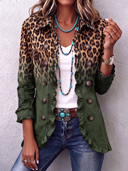 Béatrice | Blazer Animal Print Turquesa Degradé con Volados
