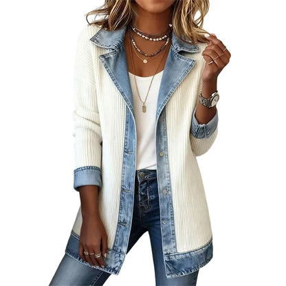 Denim | Elegante abrigo vaquero para mujer con inserción acanalada.