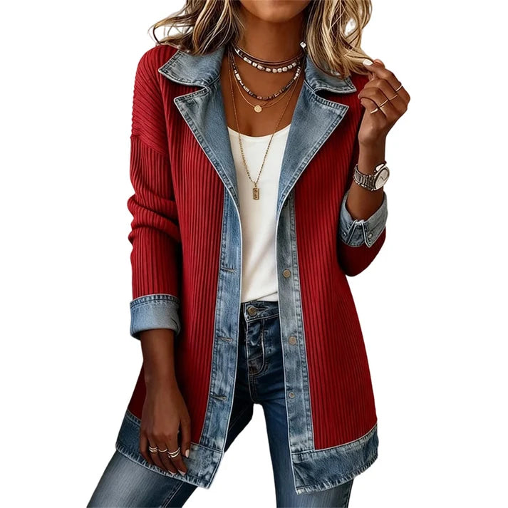 Denim | Elegante abrigo vaquero para mujer con inserción acanalada.