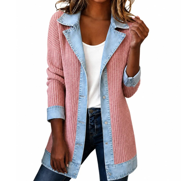 Denim | Elegante abrigo vaquero para mujer con inserción acanalada.